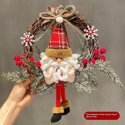 Festive Snowman and Elk Vine Christmas Wreath - Wooden Ornament