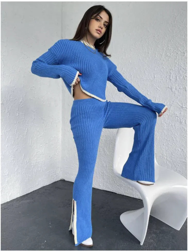 Color Block Knitted Two-Piece Set