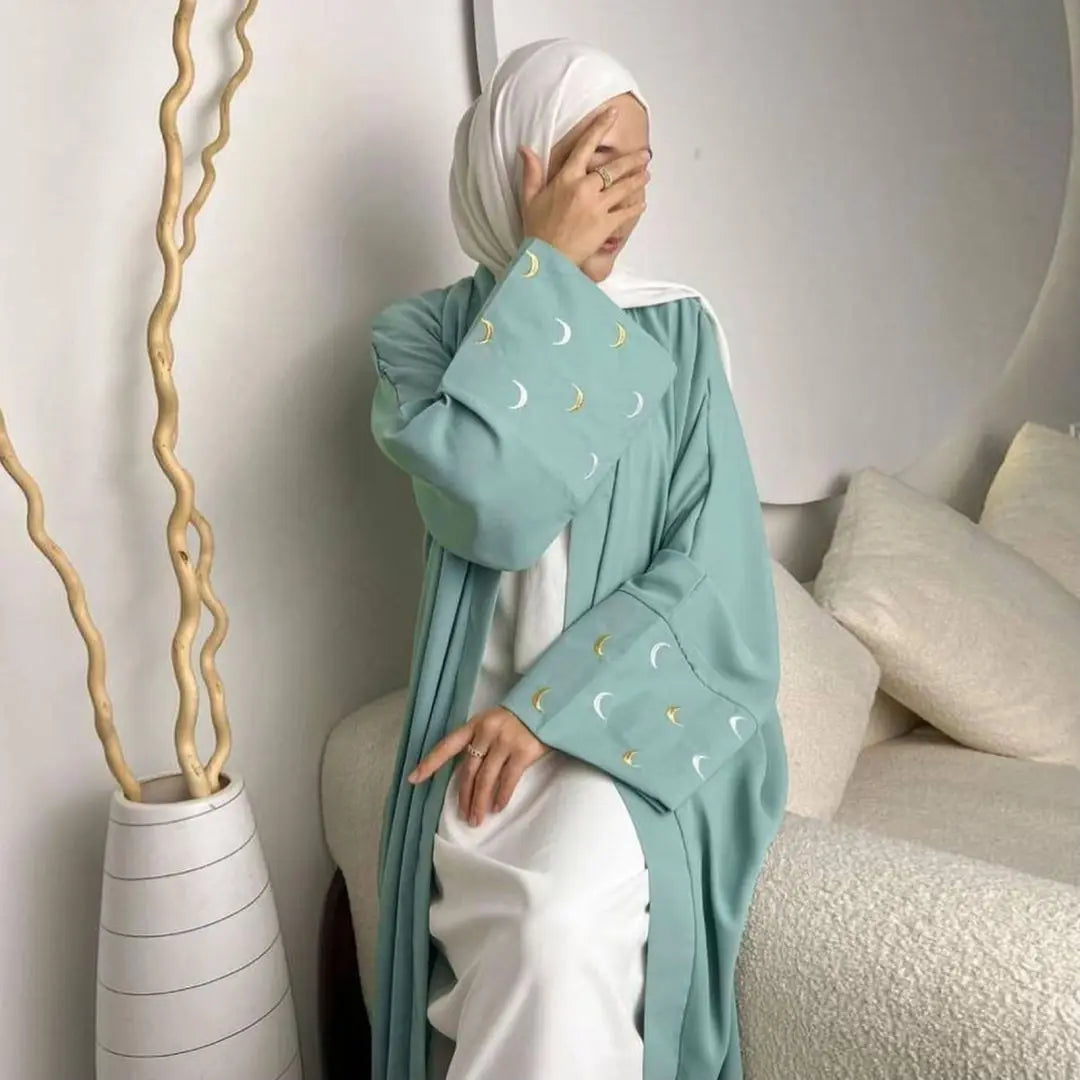 Elegant Embroidered Open Abaya Cardigan