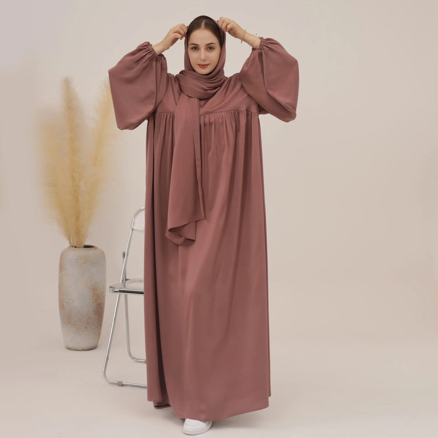 Elegant Islamic Plain Abaya with Hijab for Women - Perfect for Ramadan and Eid