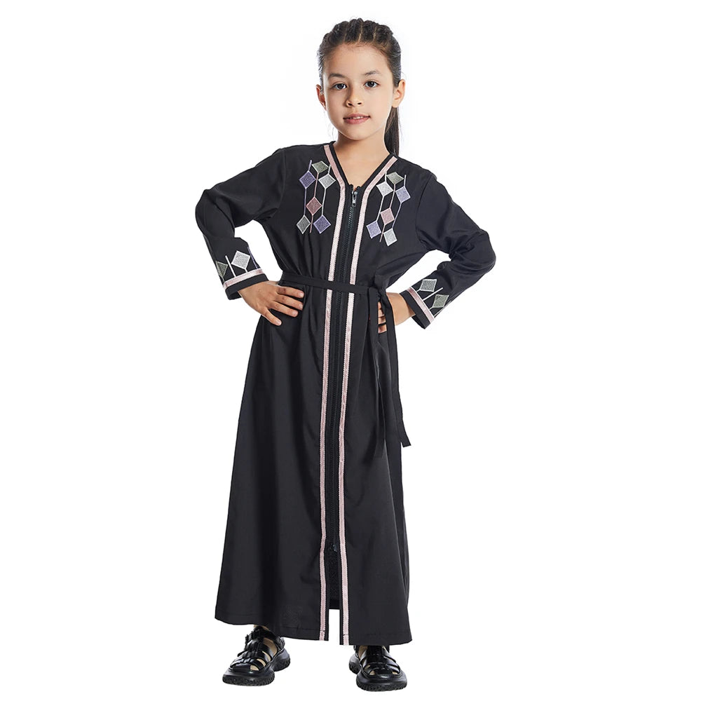 Elegant Zipper-Front Abaya for Girls