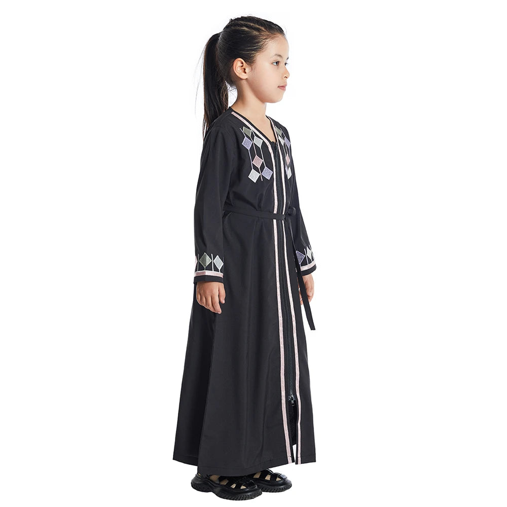 Elegant Zipper-Front Abaya for Girls