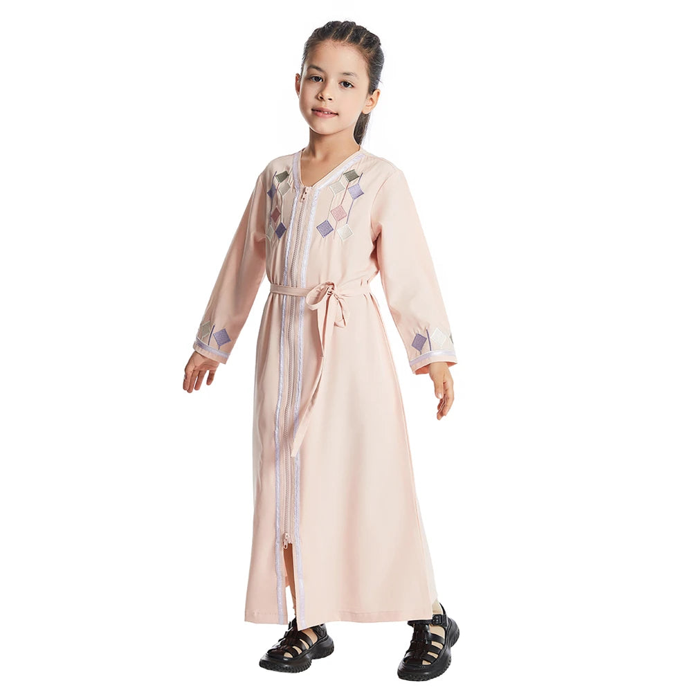 Elegant Zipper-Front Abaya for Girls