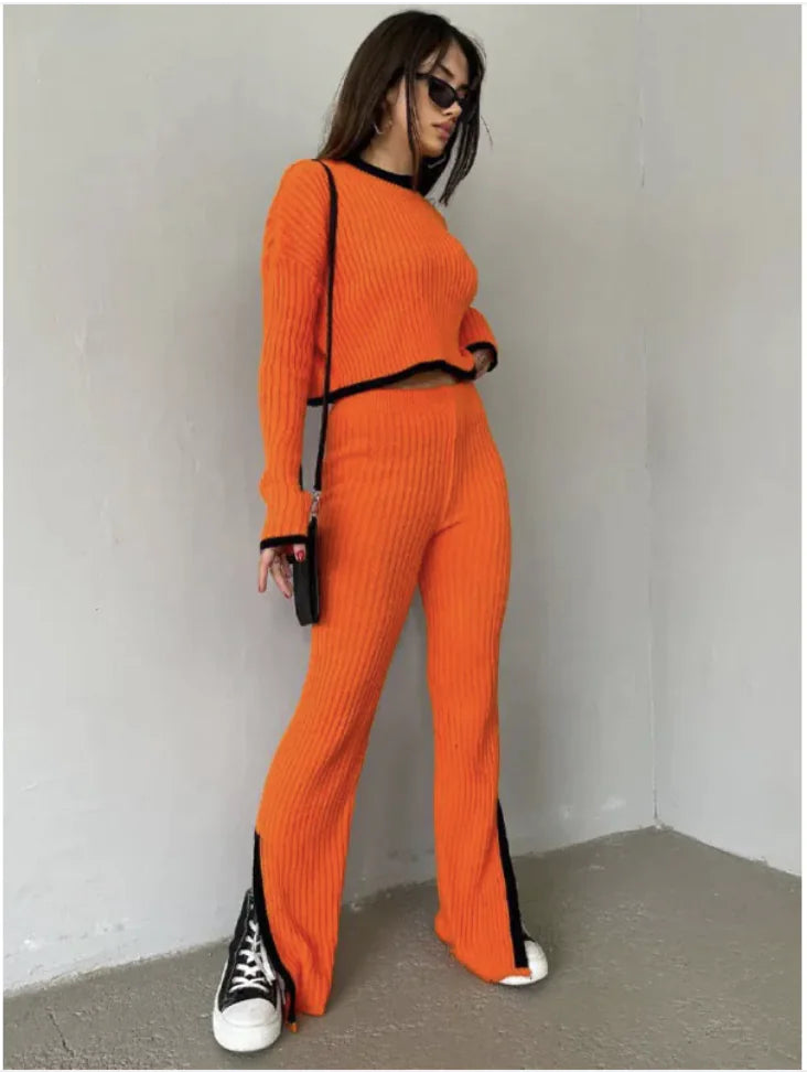 Color Block Knitted Two-Piece Set